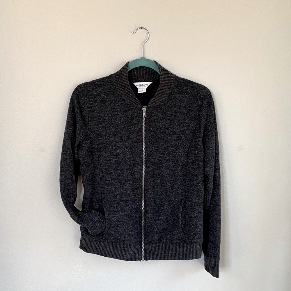 Liz Claiborne Weekend Lightweight Charcoal Gray Full Zip Up Sweater Size Medium